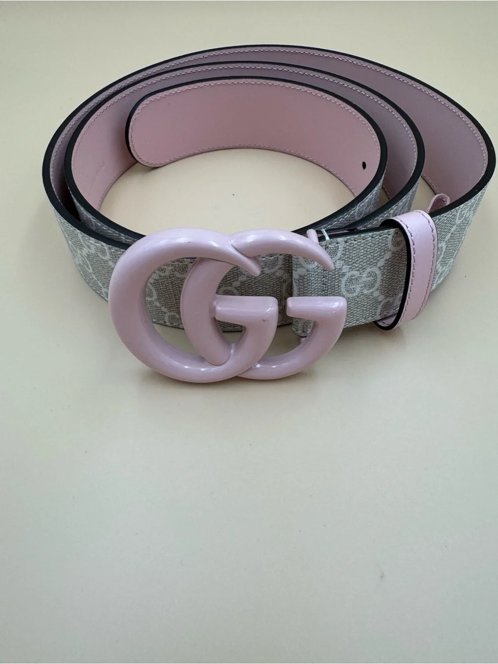 Gucci GG Marmont Pink Double G Belt Beige GG Supreme Canvas Pink Leather  110